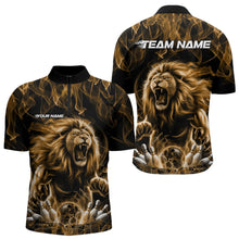 Load image into Gallery viewer, Custom Black And Yellow Flame Lion Bowling Men Quarter-Zip Shirts, Lion Bowling Team Uniform IPHW8984