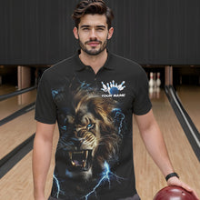 Load image into Gallery viewer, Custom Blue Thunder Lightning Lion Bowling Team Men Polo Shirts, Lion Bowling League Shirt IPHW8985