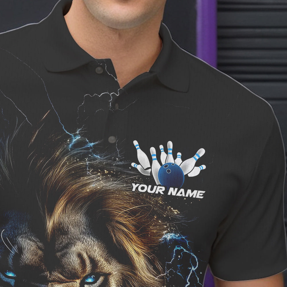 Custom Blue Thunder Lightning Lion Bowling Team Men Polo Shirts, Lion Bowling League Shirt IPHW8985