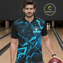 Load image into Gallery viewer, Custom Black And Blue Lightning Crack Modern Bowling Team Polo Shirt For Men And Women IPHW11098