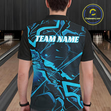 Load image into Gallery viewer, Custom Black And Blue Lightning Crack Modern Bowling Team Polo Shirt For Men And Women IPHW11098