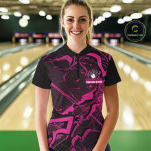 Load image into Gallery viewer, Custom Black And Pink Lightning Crack Modern Bowling Team Quarter-Zip Shirt For Women IPHW11099