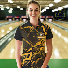 Load image into Gallery viewer, Custom Black And Yellow Lightning Crack Modern Bowling Team Polo Shirt For Women And Women IPHW11100