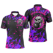 Load image into Gallery viewer, Custom Pink And Purple Bowling Jerseys For Men And Women, Flame Skull Bowling Team Shirts IPHW6708