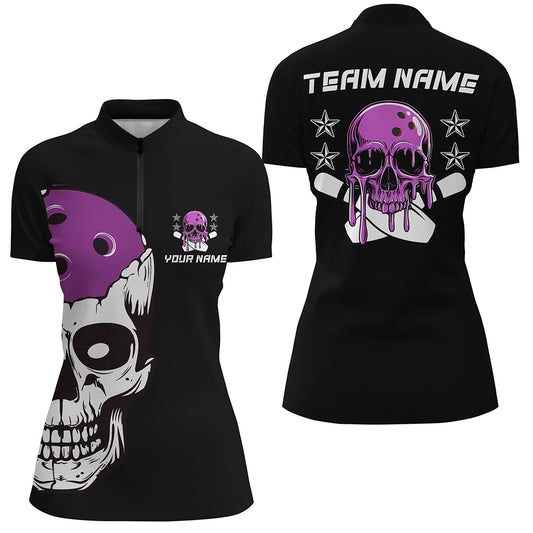 Purple Skull Bowling Ball Custom Women Bowling Team Jerseys, Bowling Tournament Shirts IPHW6721