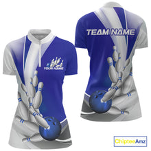Load image into Gallery viewer, Custom Blue Bowling Quarter-Zip Shirts For Women, Bowling Team Shirt Bowlers Outfit IPHW9232