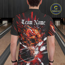 Load image into Gallery viewer, Custom Flame Skull Bowling Team Men Polo Shirts, Fire Halloween Bowler Outfit Uniform IPHW9583