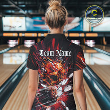 Load image into Gallery viewer, Custom Flame Skull Bowling Team Women Polo Shirts, Fire Halloween Bowler Outfit Uniform IPHW9583