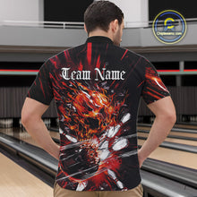 Load image into Gallery viewer, Custom Flame Skull Bowling Team Men Quarter-Zip Shirts, Fire Halloween Bowler Outfit Uniform IPHW9583