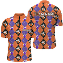 Load image into Gallery viewer, Purple And Orange Argyle Custom Bowling Shirts For Men, Fall Season Halloween Bowlers Outfits IPHW7296