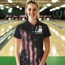 Load image into Gallery viewer, Smoke American Flag Custom Patriotic Bowling Shirts For Women, US Bowling Team Shirt Bowlers IPHW7585
