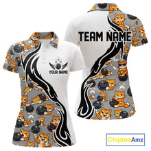 Load image into Gallery viewer, Custom Cute Funny Ginger Tabby Cat Bowling Women Polo Shirts, Cat Bowling Team Shirt IPHW10316