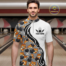 Load image into Gallery viewer, Custom Cute Funny Ginger Tabby Cat Bowling Men Quarter-Zip Shirts, Cat Bowling Team Shirt IPHW10316