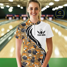 Load image into Gallery viewer, Custom Cute Funny Ginger Tabby Cat Bowling Women Quarter-Zip Shirts, Bowling Team Shirt IPHW10317