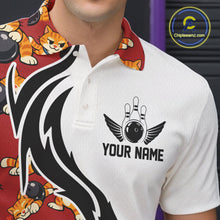 Load image into Gallery viewer, Custom Cute Funny Ginger Tabby Cat Bowling Men Polo Shirts, Cat Bowling Team Shirt IPHW10318