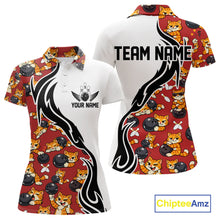 Load image into Gallery viewer, Custom Cute Funny Ginger Tabby Cat Bowling Women Polo Shirts, Cat Bowling Team Shirt IPHW10318