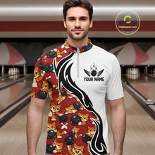 Load image into Gallery viewer, Custom Cute Funny Ginger Tabby Cat Bowling Men Quarter-Zip Shirts, Cat Bowling Team Shirt IPHW10318