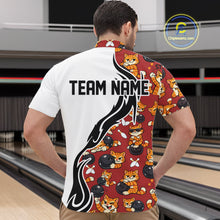 Load image into Gallery viewer, Custom Cute Funny Ginger Tabby Cat Bowling Men Quarter-Zip Shirts, Cat Bowling Team Shirt IPHW10318