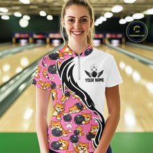 Load image into Gallery viewer, Custom Cute Funny Ginger Tabby Cat Bowling Women Quarter-Zip Shirts, Bowling Team Shirt IPHW10319