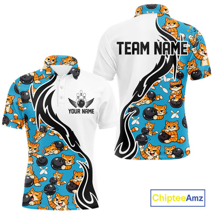Custom Cute Funny Ginger Tabby Cat Bowling Men Polo Shirts, Cat Bowling Team Shirt IPHW10320