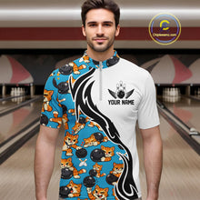 Load image into Gallery viewer, Custom Cute Funny Ginger Tabby Cat Bowling Men Quarter-Zip Shirts, Cat Bowling Team Shirt IPHW10320