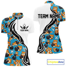 Load image into Gallery viewer, Custom Cute Funny Ginger Tabby Cat Bowling Women Quarter-Zip Shirts, Bowling Team Shirt IPHW10320