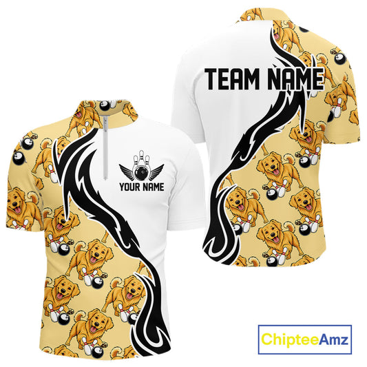 Custom Funny Golden Retriever Dog Men Bowling Team Shirt, Dog Lovers Bowling Uniform IPHW10321