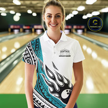 Load image into Gallery viewer, Custom Blue Tribal Polynesian Pattern Women Bowling Team Shirt, Maori Style Bowling Outfit IPHW10327