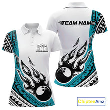 Load image into Gallery viewer, Custom Blue Tribal Polynesian Pattern Women Bowling Team Shirt, Maori Style Bowling Outfit IPHW10327