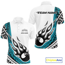 Load image into Gallery viewer, Custom Blue Tribal Polynesian Pattern Men Bowling Team Shirt, Maori Style Bowling Outfit IPHW10327