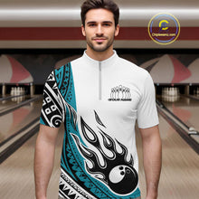 Load image into Gallery viewer, Custom Blue Tribal Polynesian Pattern Men Bowling Team Shirt, Maori Style Bowling Outfit IPHW10327