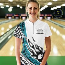 Load image into Gallery viewer, Custom Blue Tribal Polynesian Pattern Women Bowling Shirt, Maori Style Bowling Outfit IPHW10327