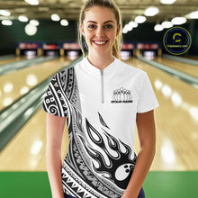 Load image into Gallery viewer, Custom Gray Tribal Polynesian Pattern Women Bowling Shirt, Maori Style Bowling Outfit IPHW10328