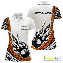 Load image into Gallery viewer, Custom Orange Tribal Polynesian Pattern Women Bowling Shirt, Maori Style Bowling Outfit IPHW10329