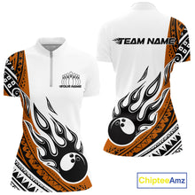 Load image into Gallery viewer, Custom Orange Tribal Polynesian Pattern Women Bowling Shirt, Maori Style Bowling Outfit IPHW10329