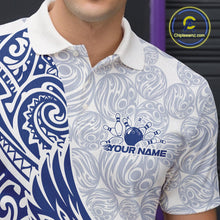 Load image into Gallery viewer, Custom Blue Tribal Tattoo Pattern Polynesian Owl Bowling Men Polo Shirts IPHW10334