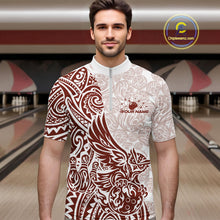 Load image into Gallery viewer, Custom Red Brown Tribal Tattoo Pattern Polynesian Owl Bowling Men Quarter-Zip Shirts IPHW10335