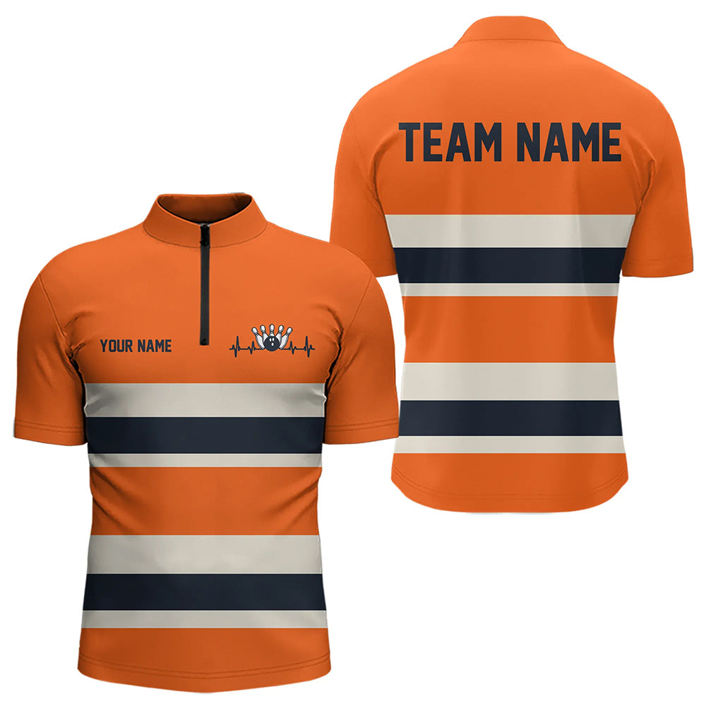 Custom Classic Retro Orange Bowling Quarter-Zip Shirts For Men, Bowling Team Shirt With Name IPHW8531