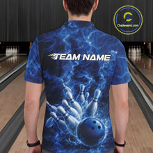 Load image into Gallery viewer, Custom Blue Fire Flame Bowling Men Polo Tournament Shirt, Team Bowling Jerseys IPHW11102