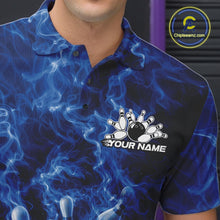 Load image into Gallery viewer, Custom Blue Fire Flame Bowling Men Polo Tournament Shirt, Team Bowling Jerseys IPHW11102