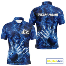 Load image into Gallery viewer, Custom Blue Fire Flame Bowling Men Polo Tournament Shirt, Team Bowling Jerseys IPHW11102