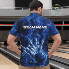 Load image into Gallery viewer, Custom Blue Fire Flame Bowling Men Quarter-Zip Tournament Shirt, Team Bowling Jerseys IPHW11102