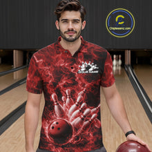 Load image into Gallery viewer, Custom Red Fire Flame Bowling Men Polo Tournament Shirt, Team Bowling Jerseys IPHW11103