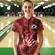 Load image into Gallery viewer, Custom Red Fire Flame Bowling Women Quarter-Zip Tournament Shirt, Team Bowling Jerseys IPHW11103