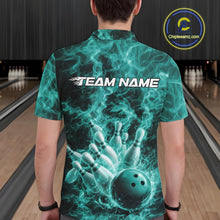 Load image into Gallery viewer, Custom Turquoise Blue Fire Flame Bowling Men Polo Tournament Shirt, Team Bowling Jerseys IPHW11104