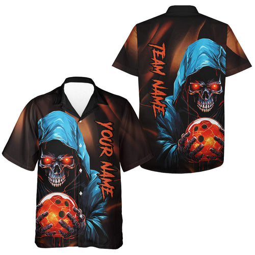 Bowling Grim Reaper Custom Men And Women Bowling Hawaiian Shirts Skull, Halloween Bowling Team Jerseys IPHW5339