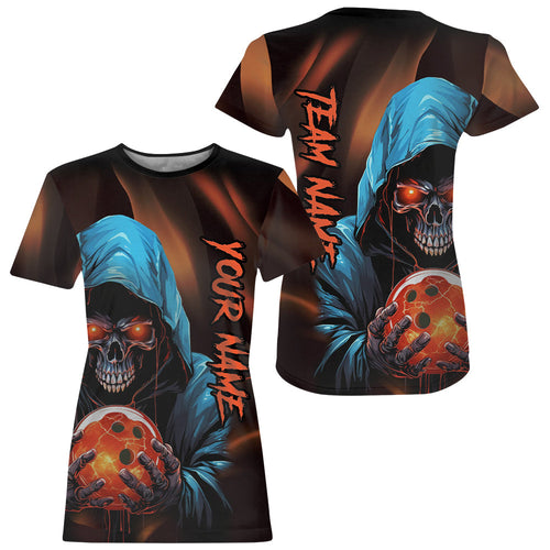 Bowling Grim Reaper Custom Women Bowling T-Shirts Skull, Halloween Bowling Team Jerseys IPHW5339