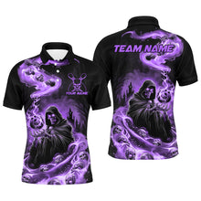 Load image into Gallery viewer, Black And Purple Grim Reaper Custom Halloween Bowling Team Shirts For Men, Bowling Gifts IPHW7613