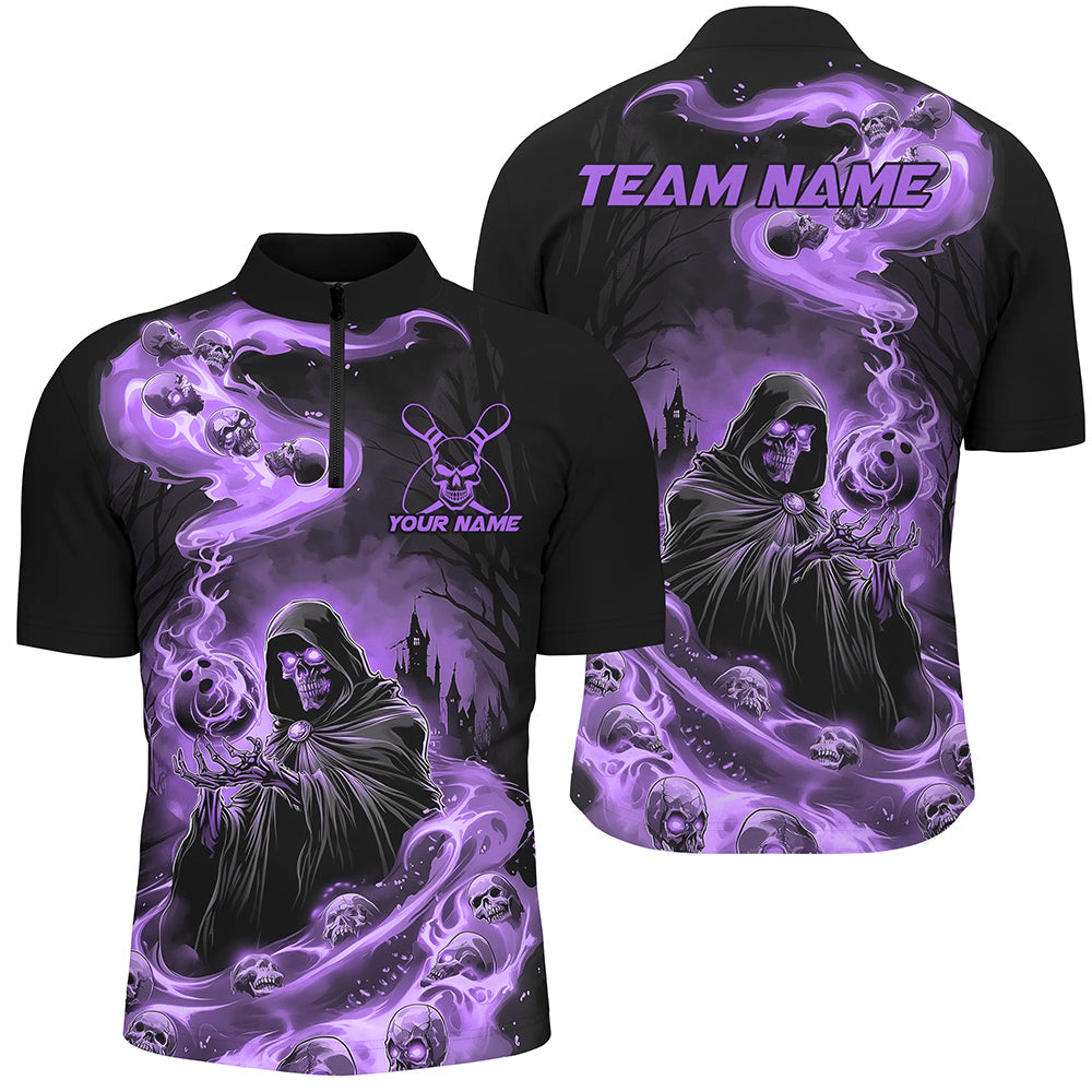 Black And Purple Grim Reaper Custom Halloween Bowling Team Shirts For Men, Bowling Gifts IPHW7613