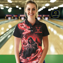 Load image into Gallery viewer, Black And Red Grim Reaper Custom Halloween Bowling Team Shirts For Men, Bowling Gifts IPHW7614